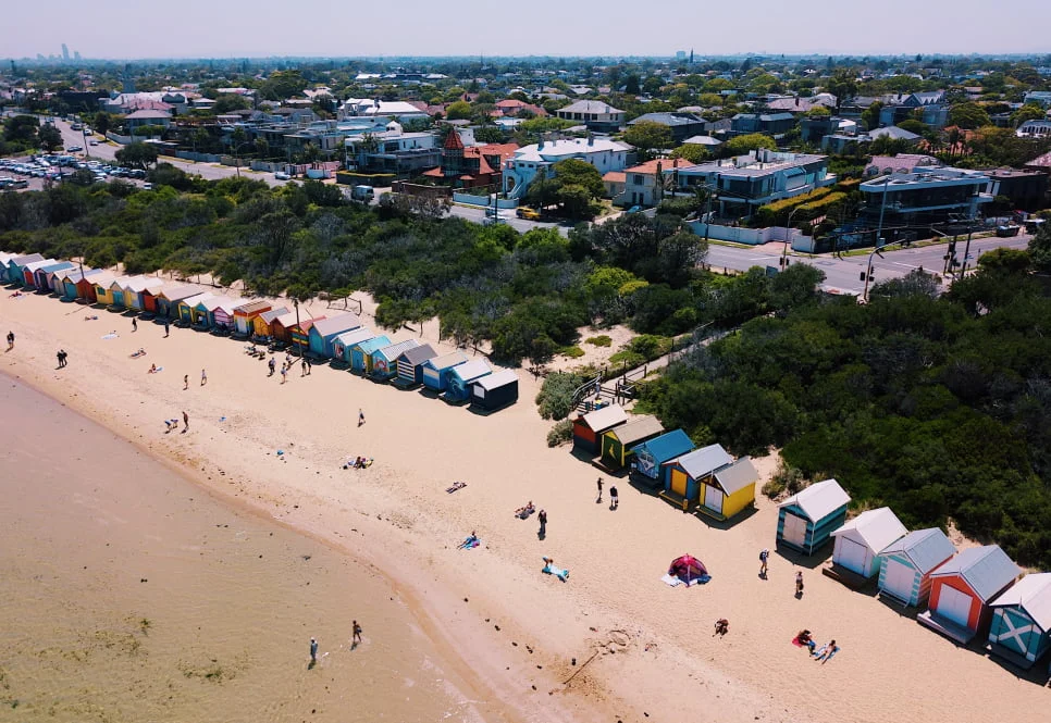A location shot of Brighton Bathing Boxes near the Australian Pacific College & English Unlimited campus Queen St, Melbourne