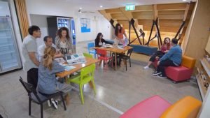 The student lounge and breakout area at Australian Pacific College & English Unlimited in Brisbane, Australia.